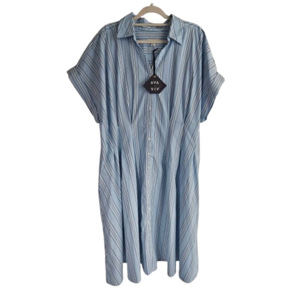 NWT Ava & Viv Midi Shirtdress - Blue Pinstripe - Sz 3X